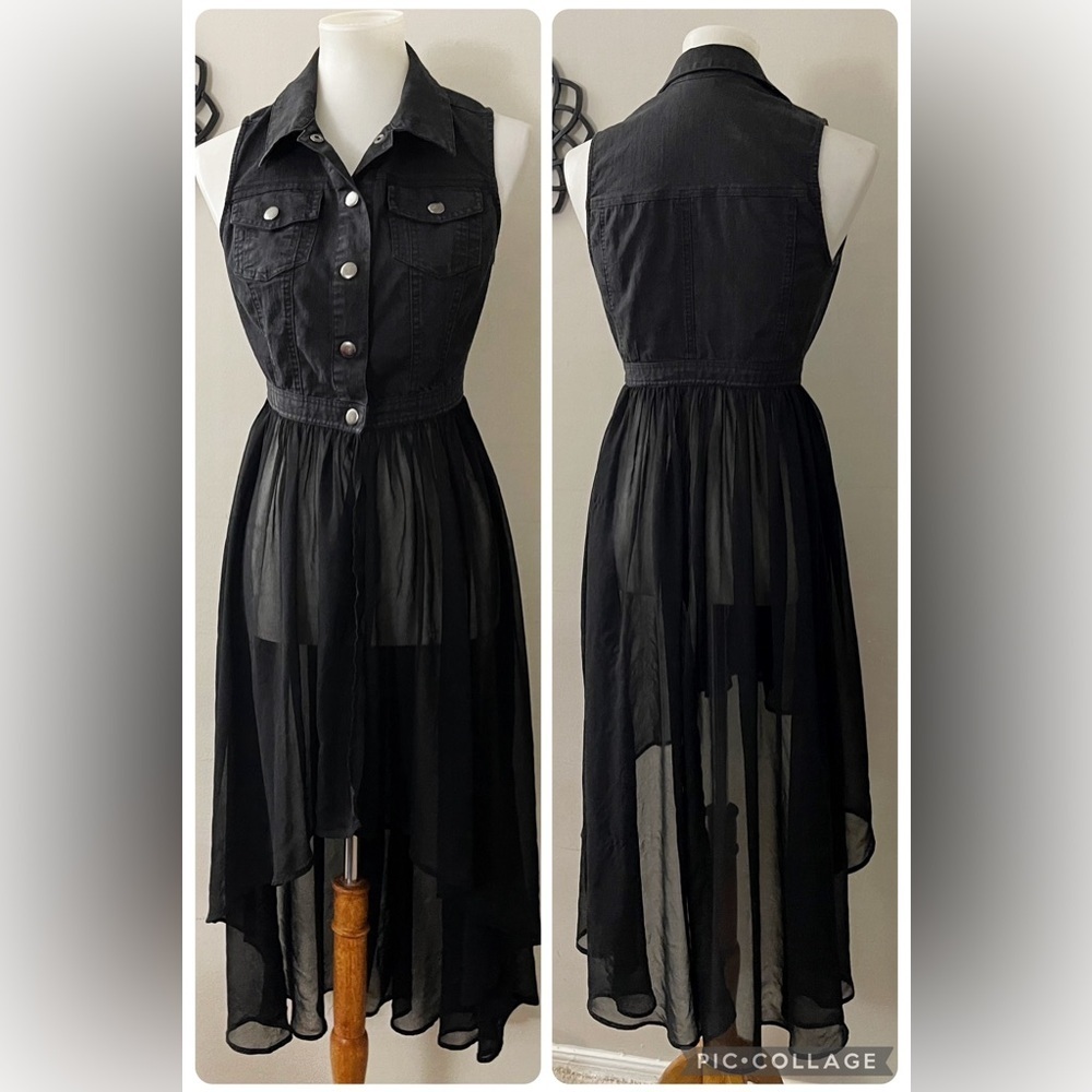 Vintage Forever 21 Denim Sleeveless Sheer High-Low Dress Top Festival Goth Emo